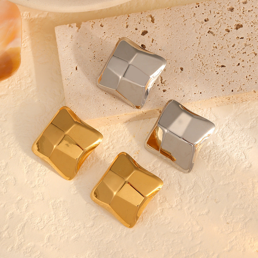 Geometric Embossed Cube Titanium Steel Earrings