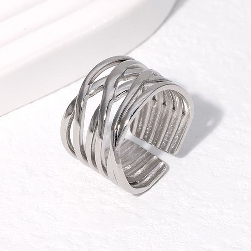 Cross-border Fashion Geometric Line Titanium Steel Ring