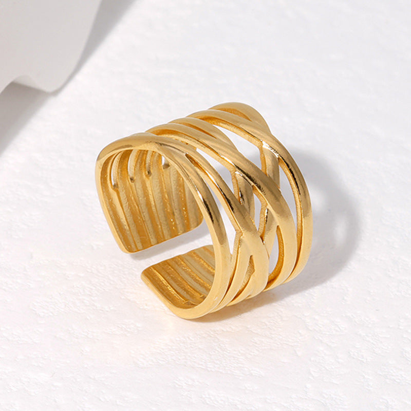 Cross-border Fashion Geometric Line Titanium Steel Ring
