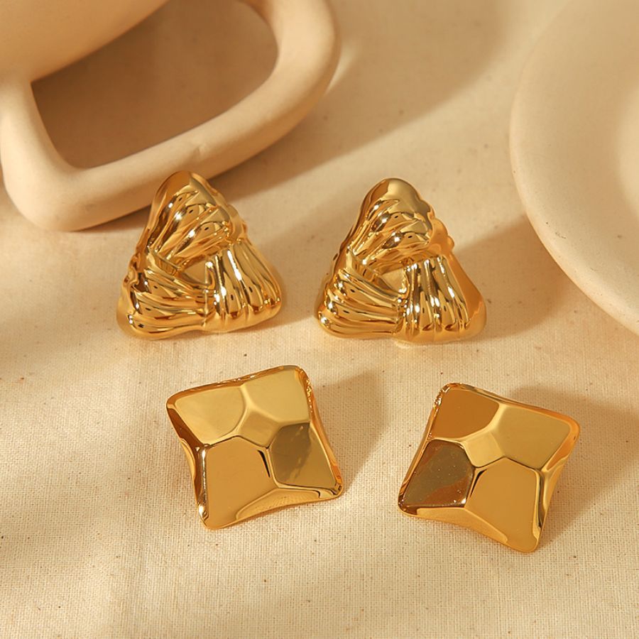 Geometric Embossed Cube Titanium Steel Earrings