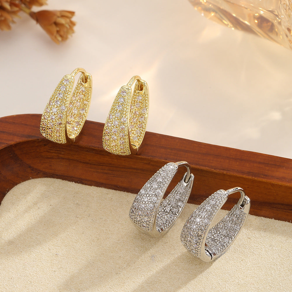 U-shaped Zircon Ear Clips Light Luxury Geometric Minimalist Copper Earrings
