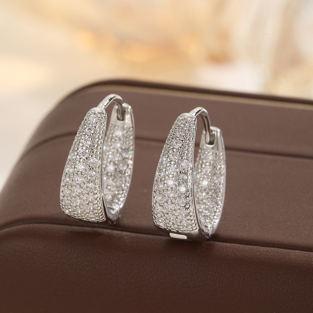 U-shaped Zircon Ear Clips Light Luxury Geometric Minimalist Copper Earrings