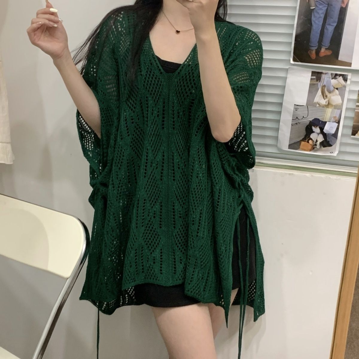 Women's Solid-Color Hollow-Out Lightweight Pullover Knit Sweater