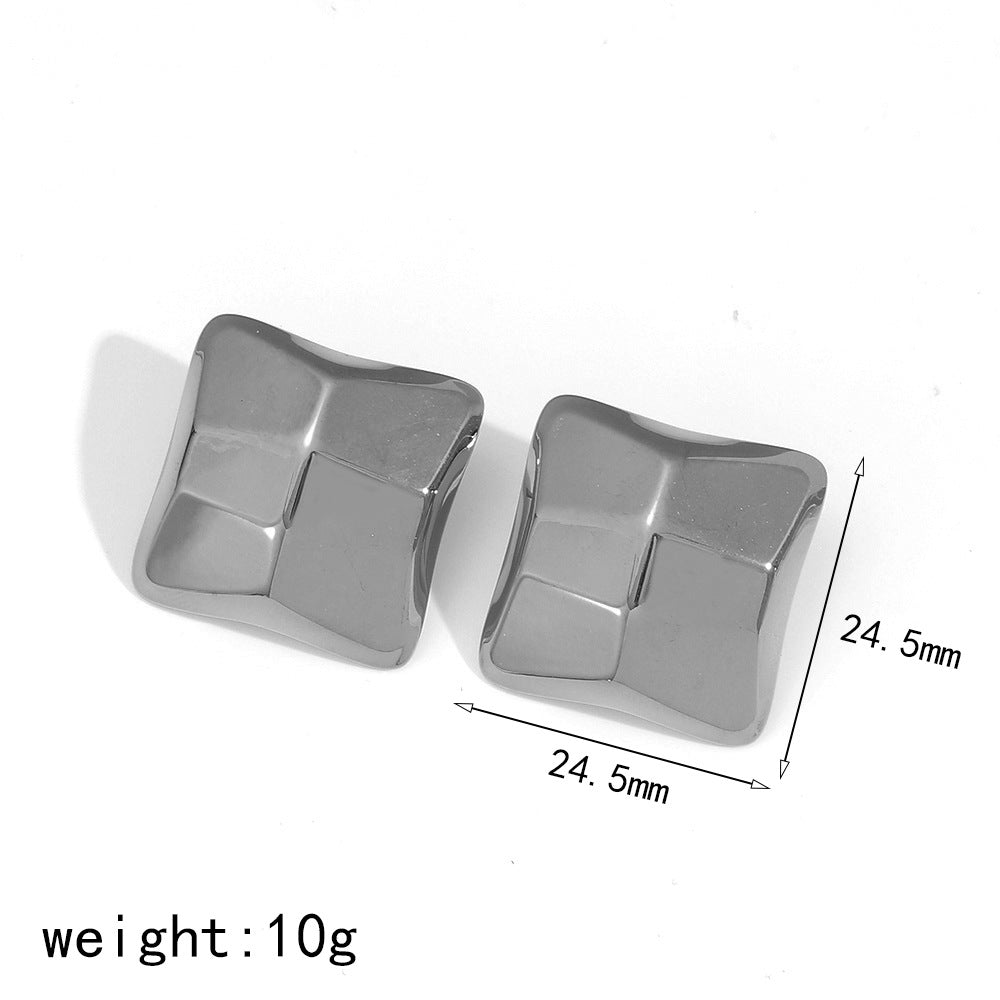 Geometric Embossed Cube Titanium Steel Earrings