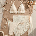 Three-piece Gauze Skirt Swimsuit Bikini Halterneck Solid-color Swimsuit