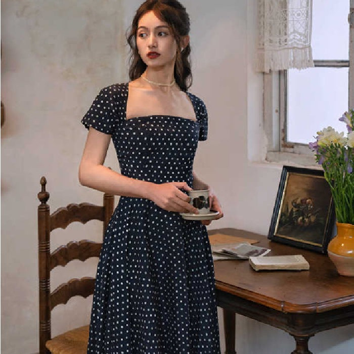 Womens Retro French Polka-Dot Dress