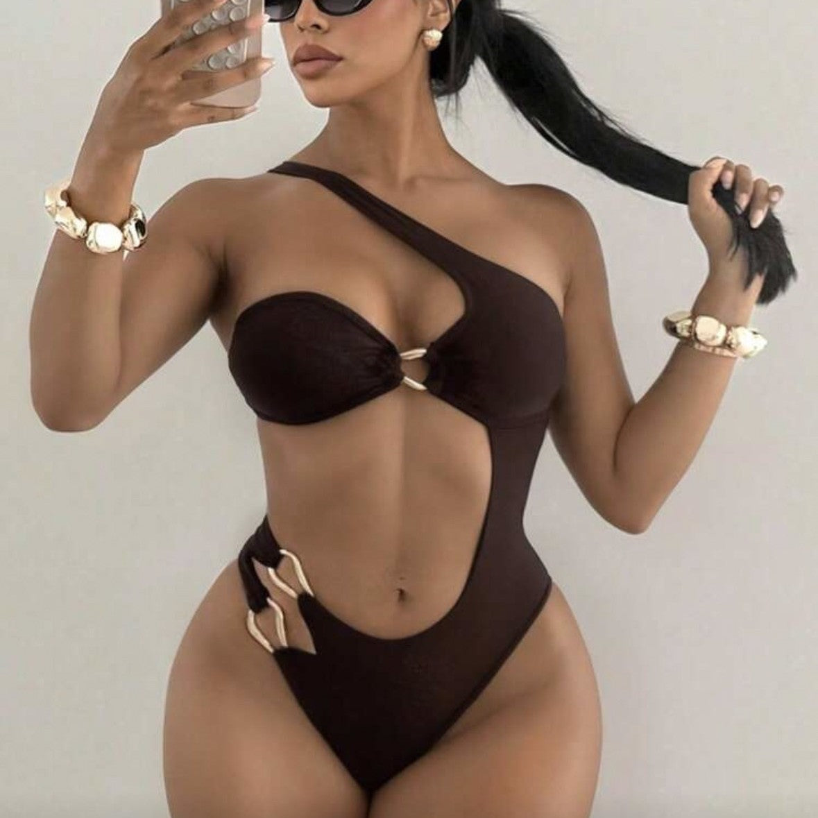 One-Piece Tube Top Bikini Solid Color Sexy Backless Cross-Border Swimsuit