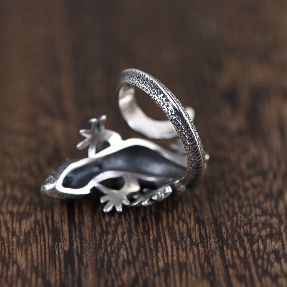Silver-Style Vintage Bold Red-Eyed Lizard Statement Adjustable Ring