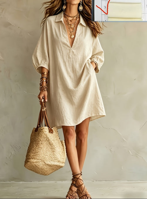 2026 New Polo V-neck Bubble Sleeve Loose Shirt Dress