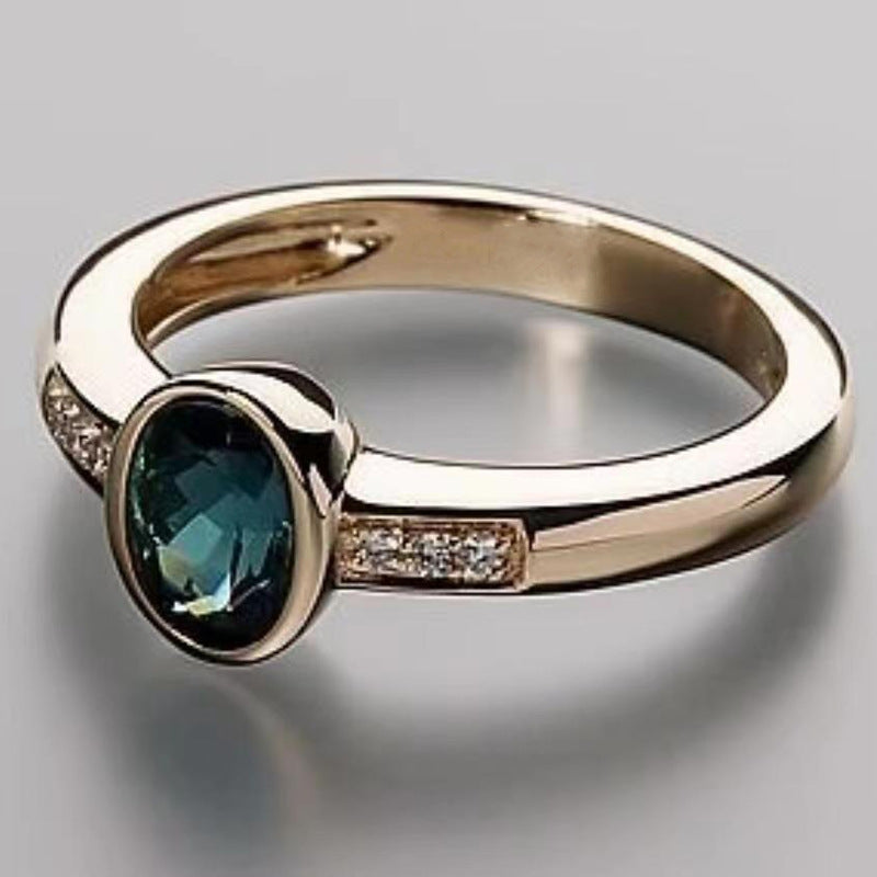 Olive Green Diamond Minimalist Womens Ring