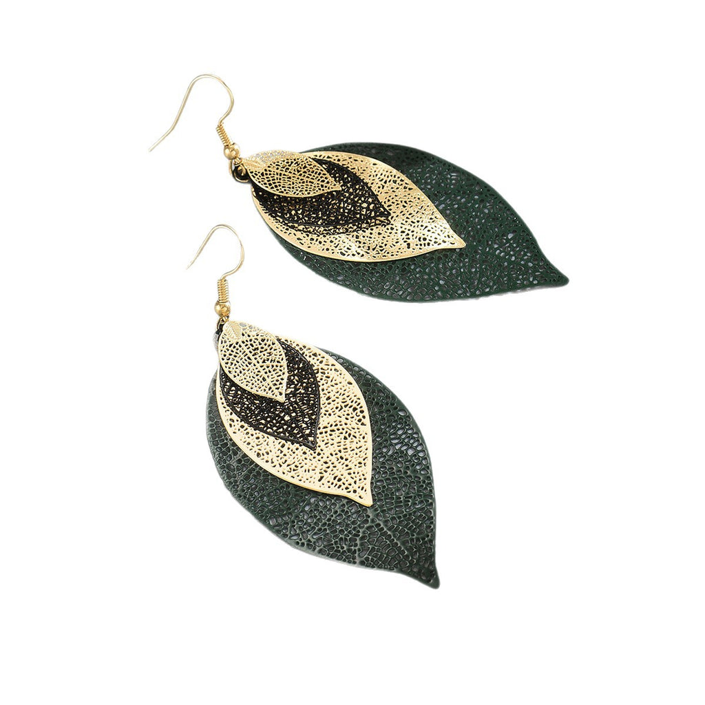 Cross-border TEMU Bestseller Retro Hollow-Out Leaf Ear Hooks
