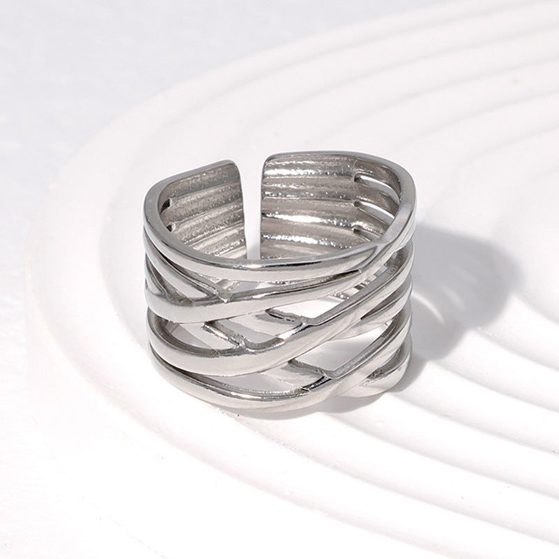 Cross-border Fashion Geometric Line Titanium Steel Ring