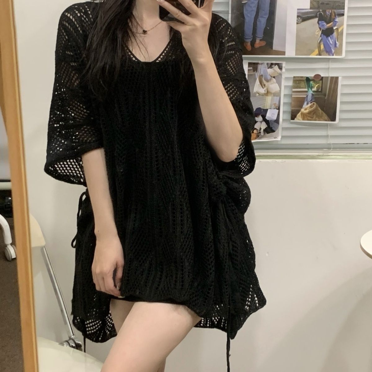 Women's Solid-Color Hollow-Out Lightweight Pullover Knit Sweater