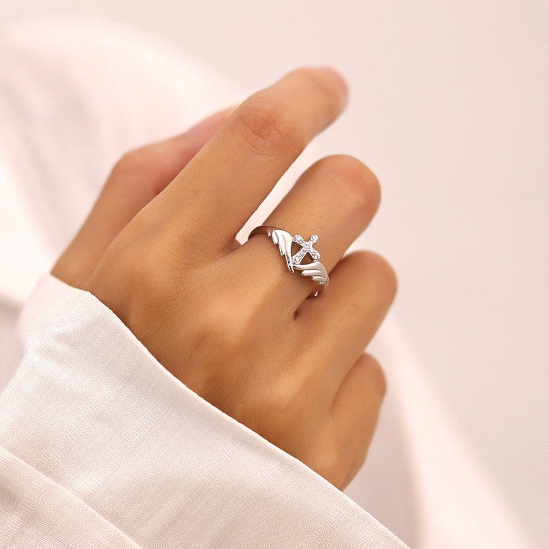 Angel Wings Cross Unique Punk Street-Style Open-End Index Finger Ring