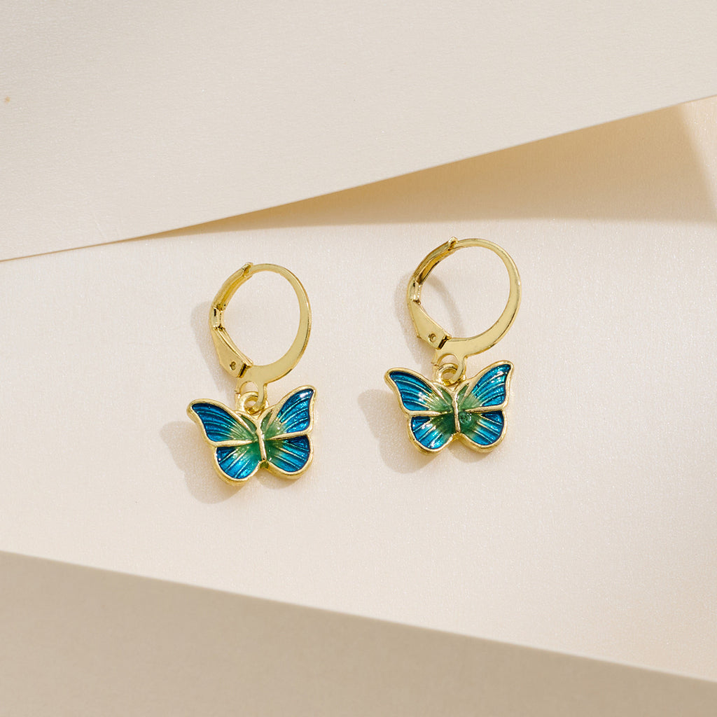 Japanese-Korean French-style Dripping-Oil Petite And Playful Butterfly Earrings