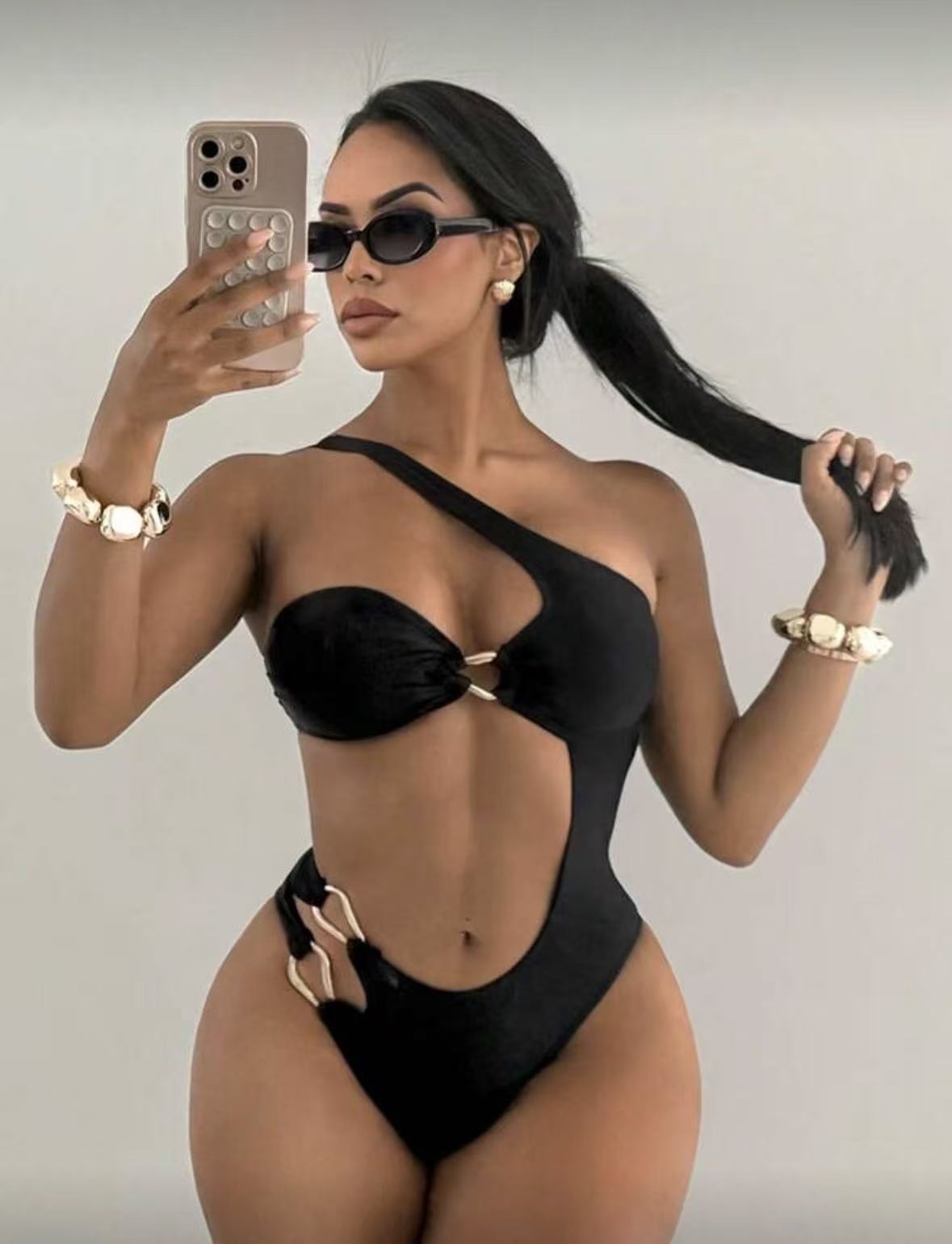 One-Piece Tube Top Bikini Solid Color Sexy Backless Cross-Border Swimsuit