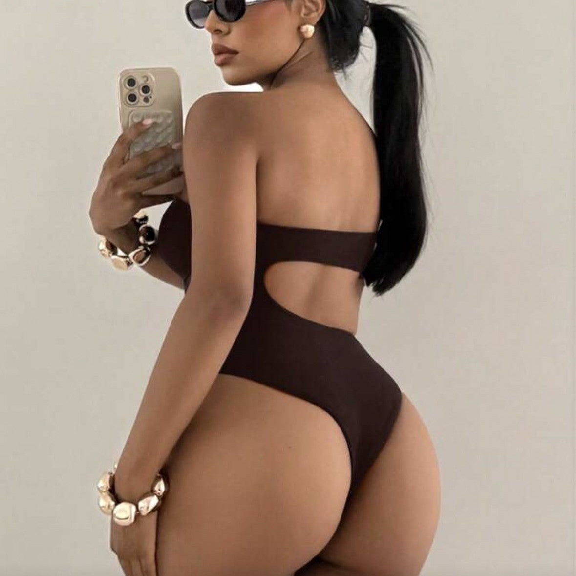 One-Piece Tube Top Bikini Solid Color Sexy Backless Cross-Border Swimsuit