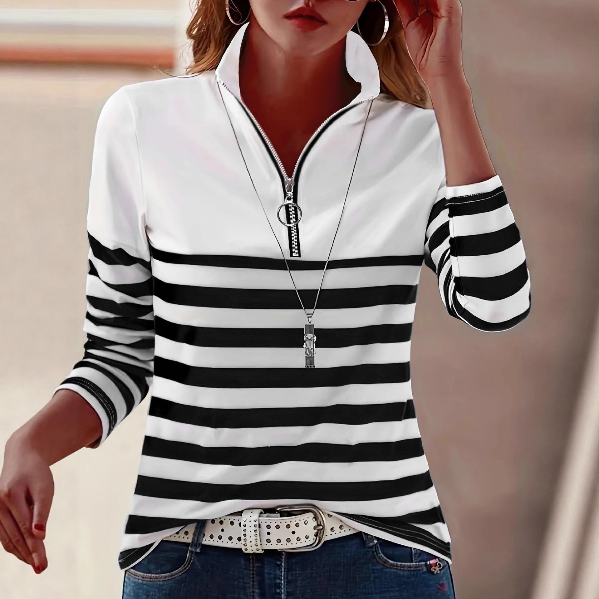 Outerwear Fashion Versatile Striped T-shirt For Layering