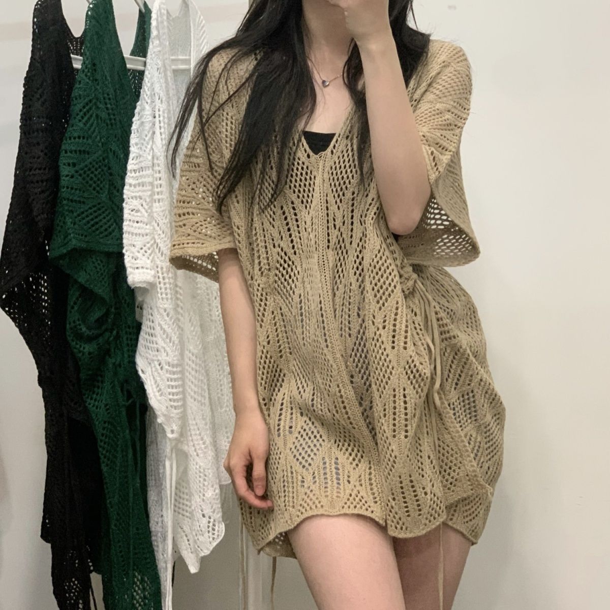 Women's Solid-Color Hollow-Out Lightweight Pullover Knit Sweater