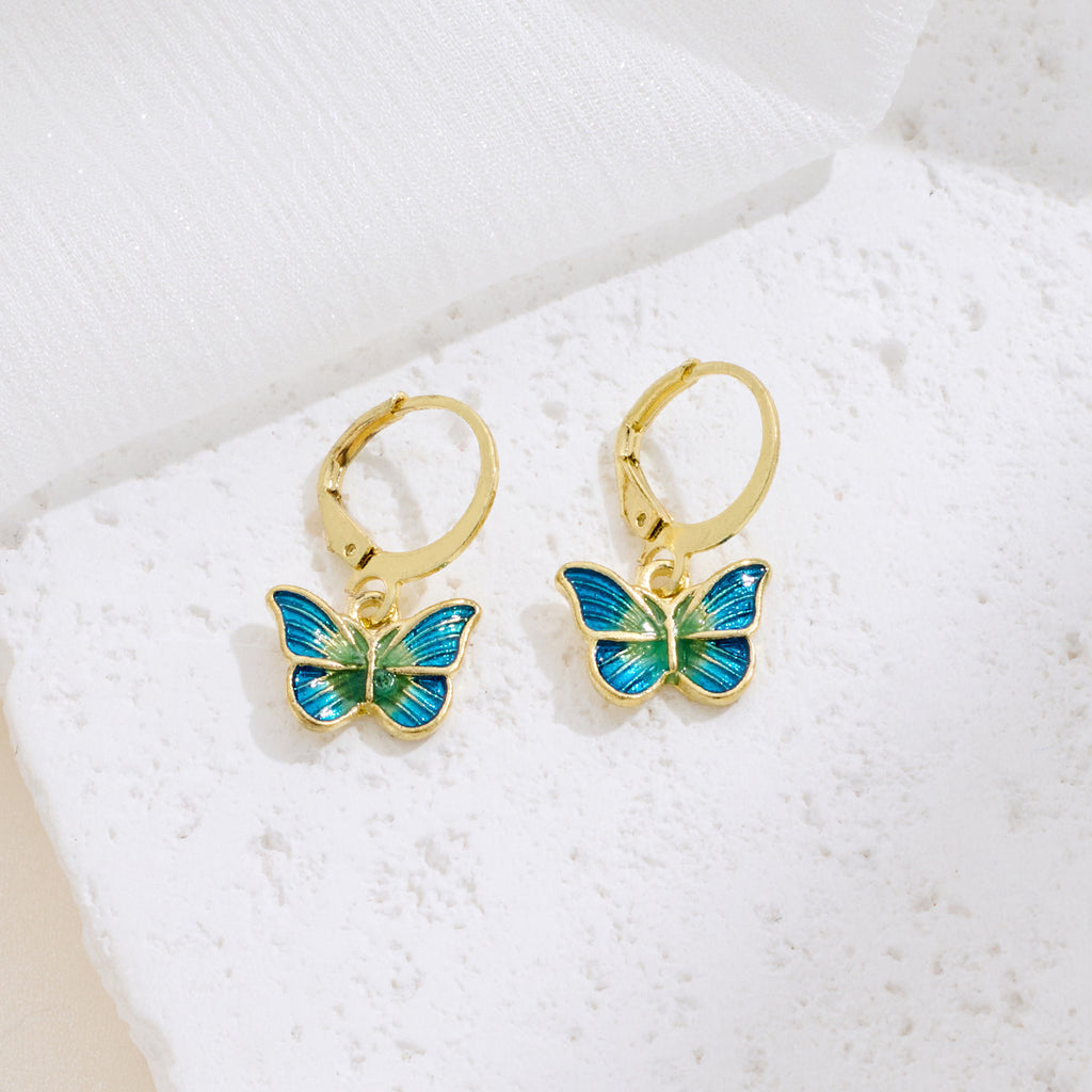 Japanese-Korean French-style Dripping-Oil Petite And Playful Butterfly Earrings