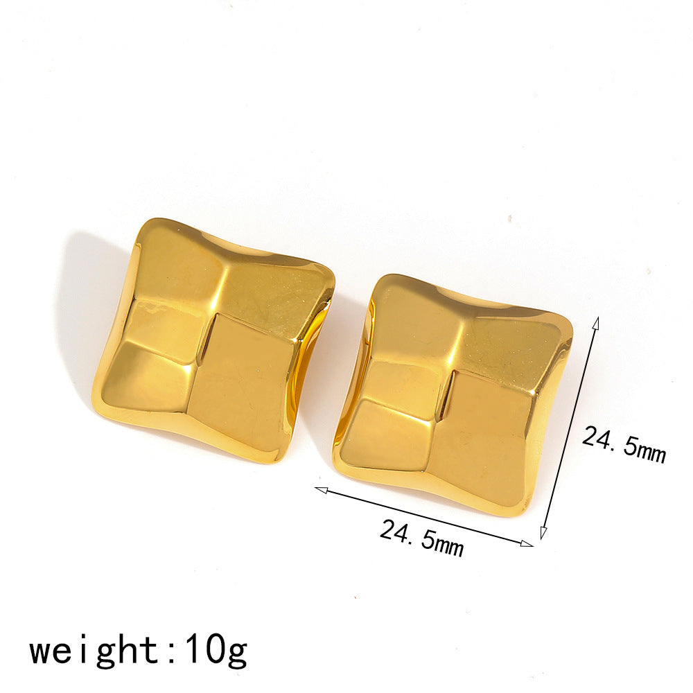 Geometric Embossed Cube Titanium Steel Earrings