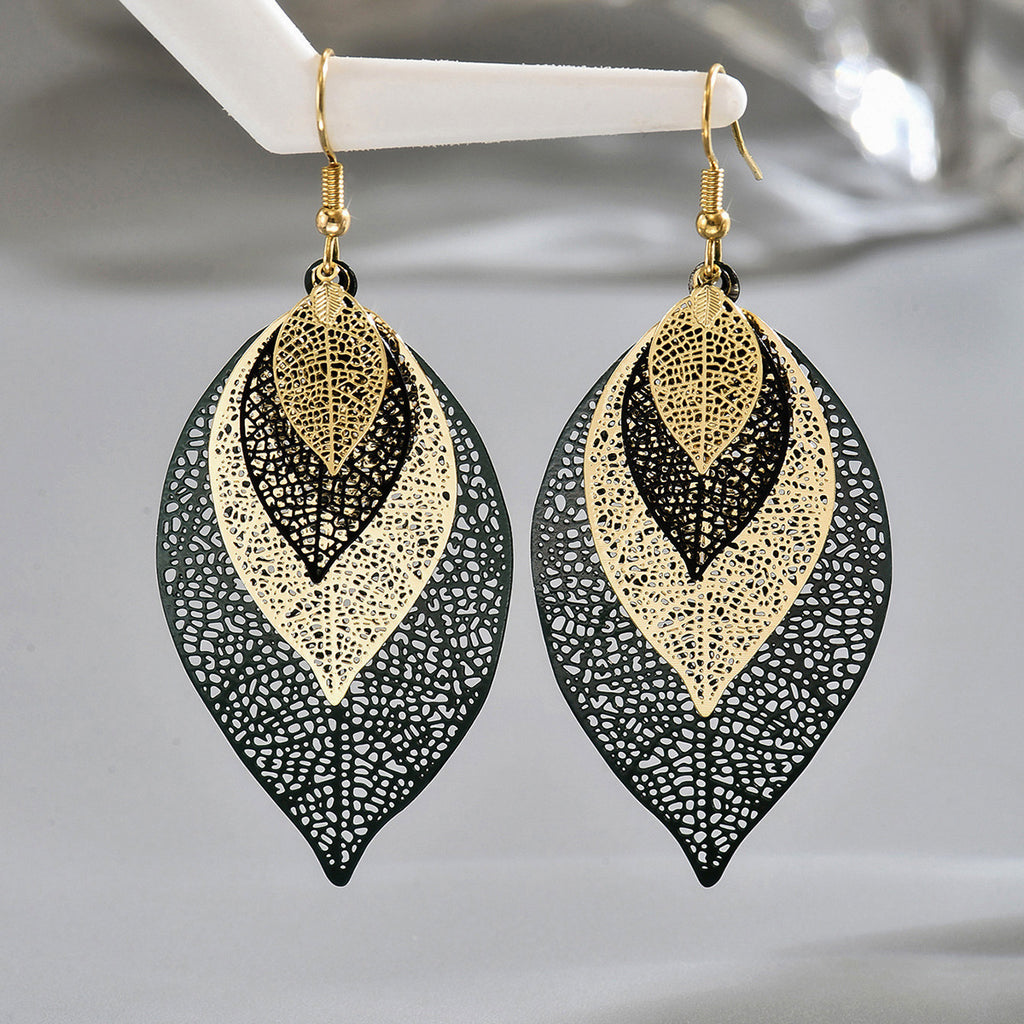 Cross-border TEMU Bestseller Retro Hollow-Out Leaf Ear Hooks