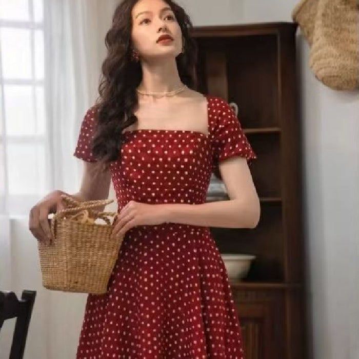 Womens Retro French Polka-Dot Dress