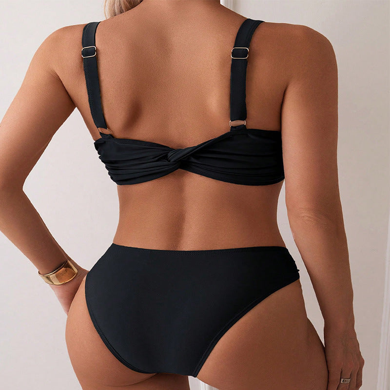 European And American Solid-Colored Strap Swimsuit Women