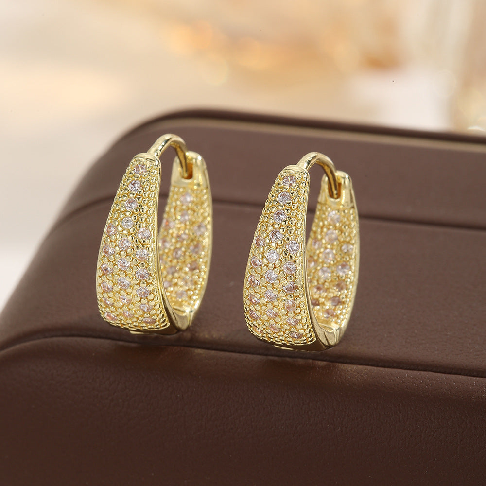 U-shaped Zircon Ear Clips Light Luxury Geometric Minimalist Copper Earrings