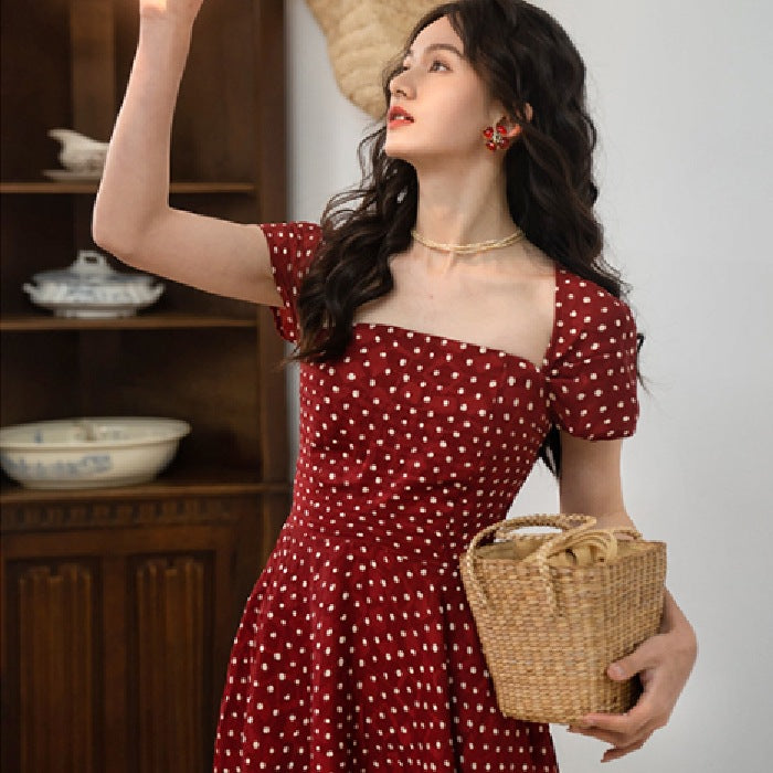 Womens Retro French Polka-Dot Dress
