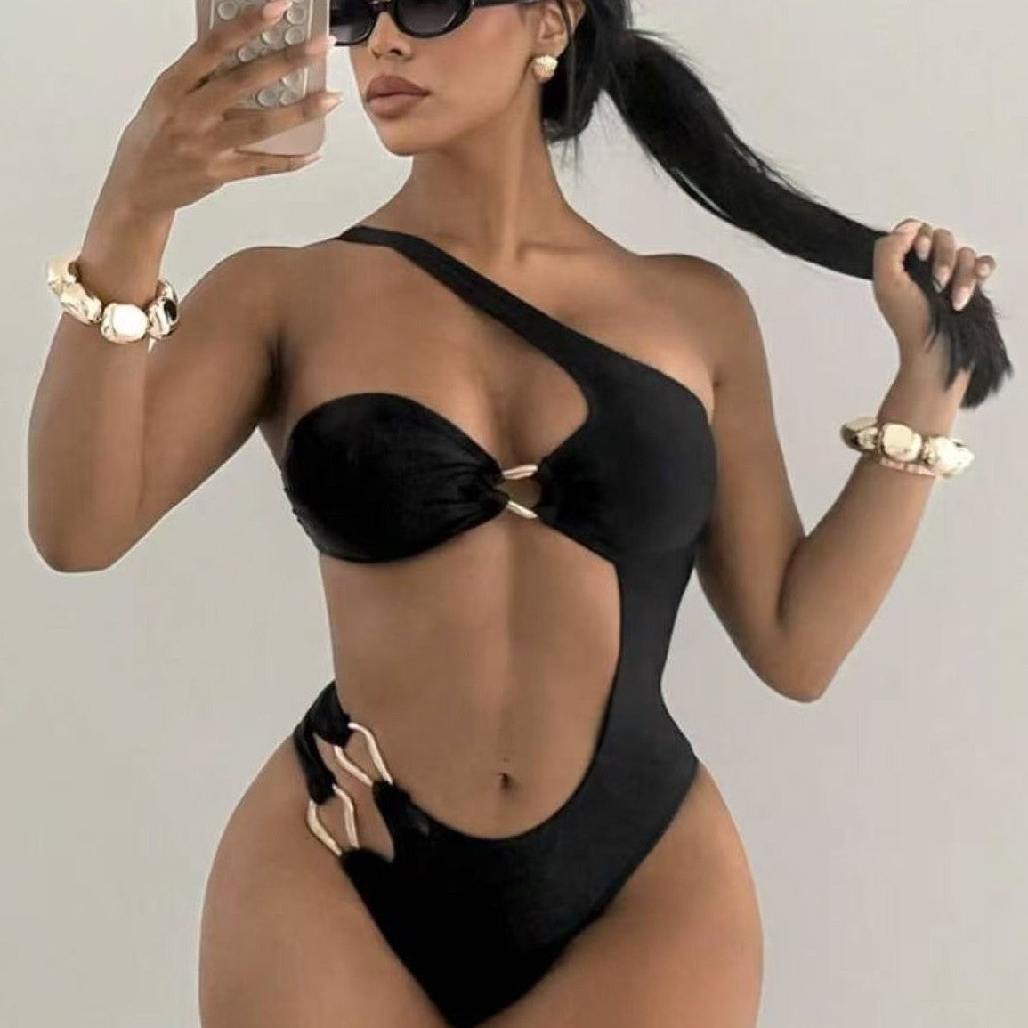 One-Piece Tube Top Bikini Solid Color Sexy Backless Cross-Border Swimsuit