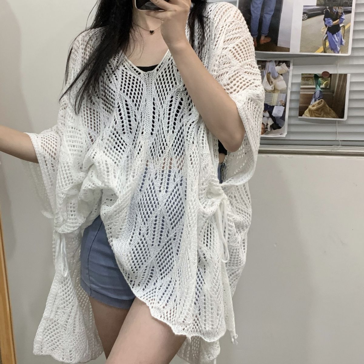 Women's Solid-Color Hollow-Out Lightweight Pullover Knit Sweater