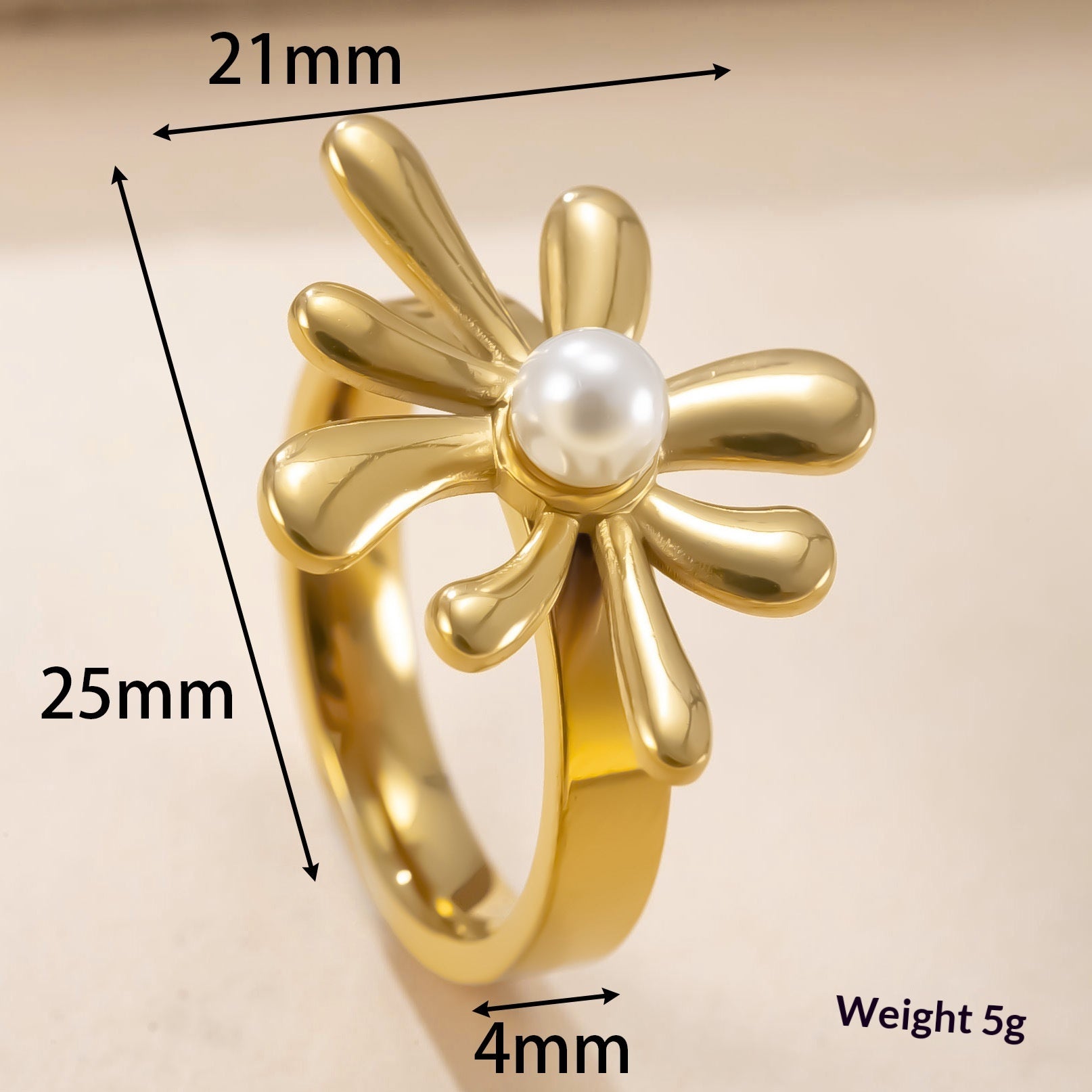 Flower-inlaid Pearl Stainless Steel Ring For Women