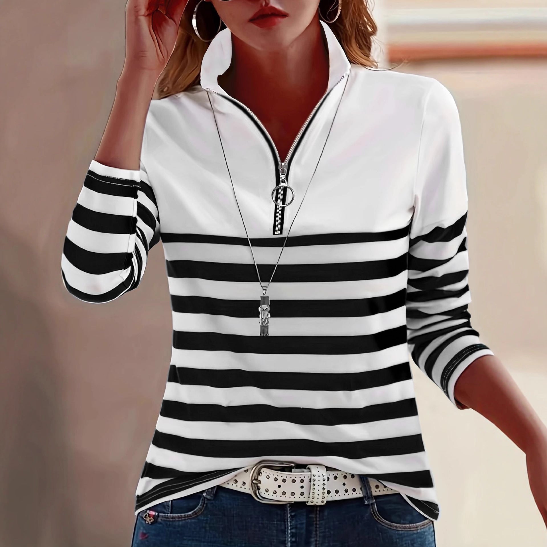 Outerwear Fashion Versatile Striped T-shirt For Layering