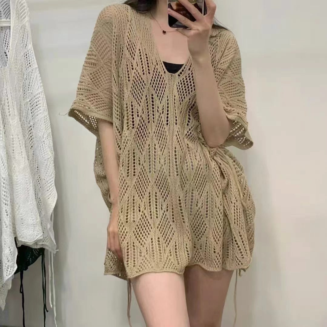 Women's Solid-Color Hollow-Out Lightweight Pullover Knit Sweater