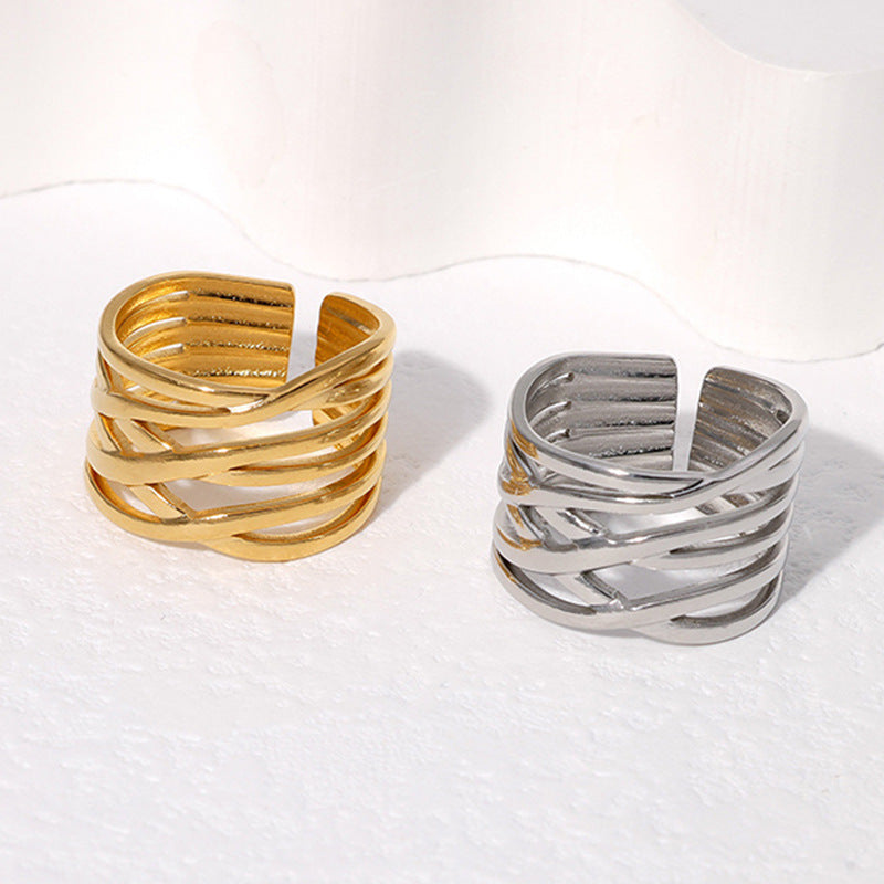 Cross-border Fashion Geometric Line Titanium Steel Ring