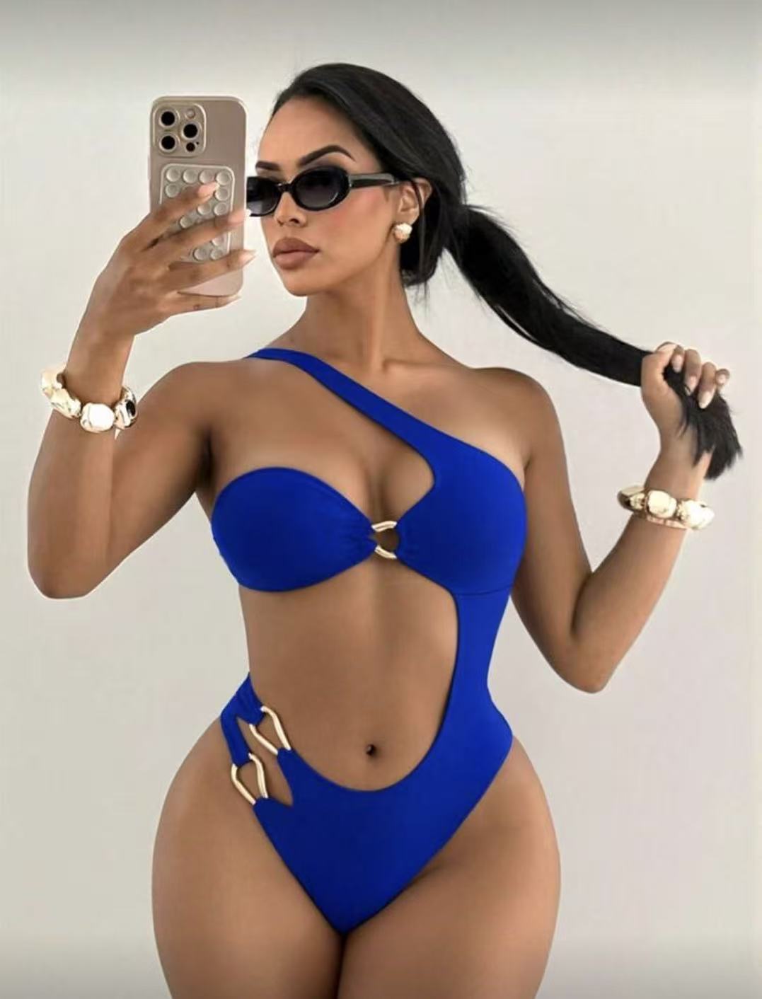 One-Piece Tube Top Bikini Solid Color Sexy Backless Cross-Border Swimsuit