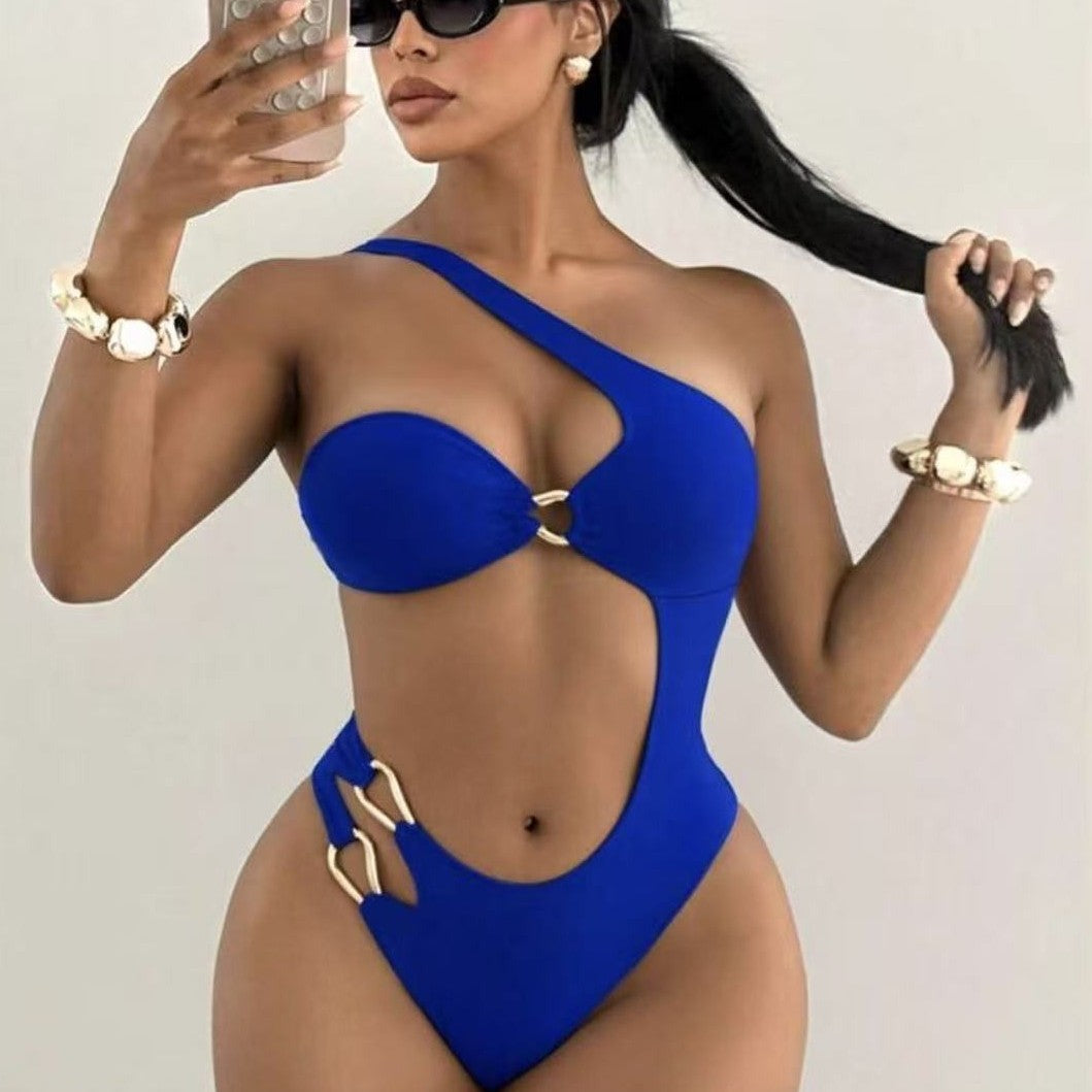 One-Piece Tube Top Bikini Solid Color Sexy Backless Cross-Border Swimsuit