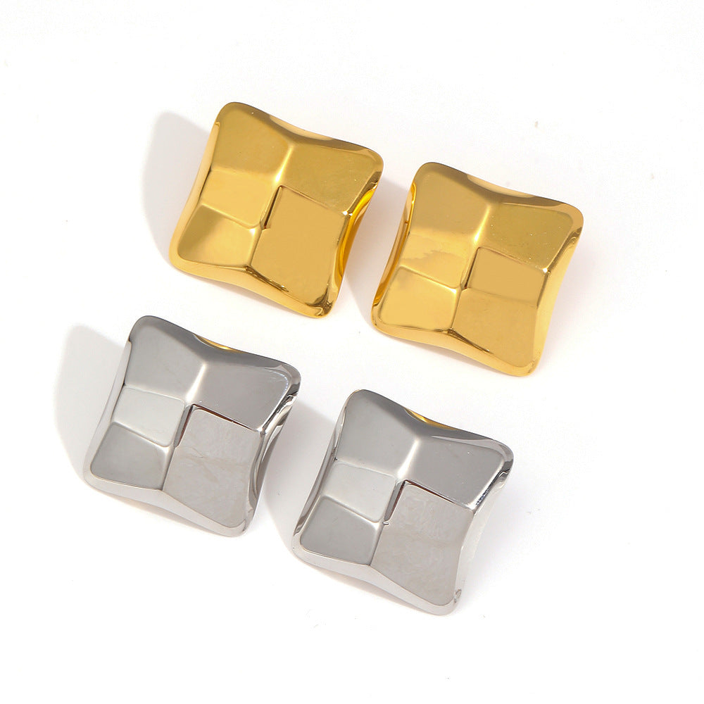 Geometric Embossed Cube Titanium Steel Earrings