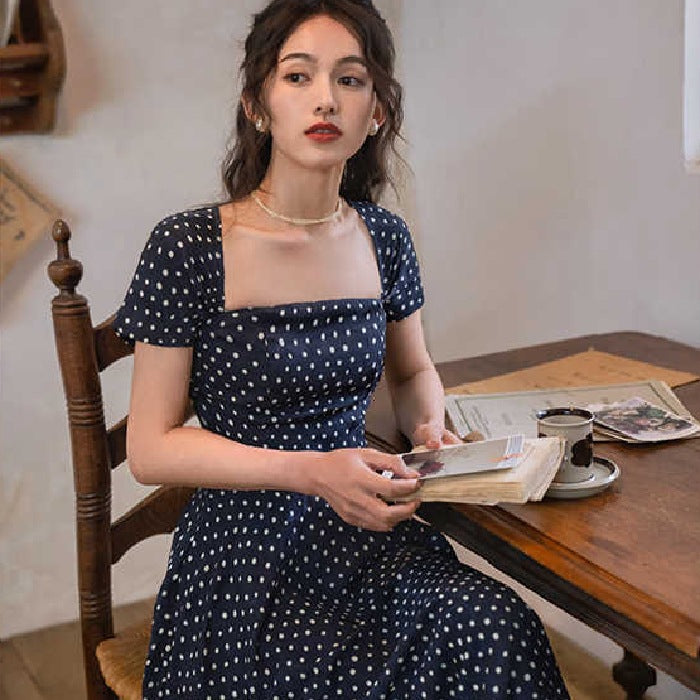 Womens Retro French Polka-Dot Dress