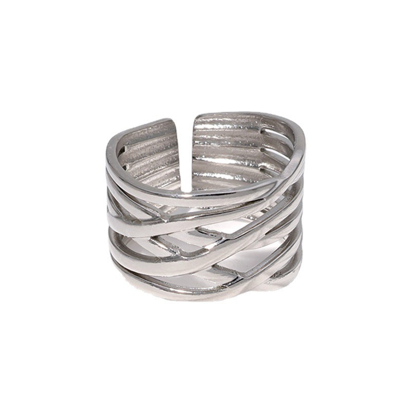 Cross-border Fashion Geometric Line Titanium Steel Ring